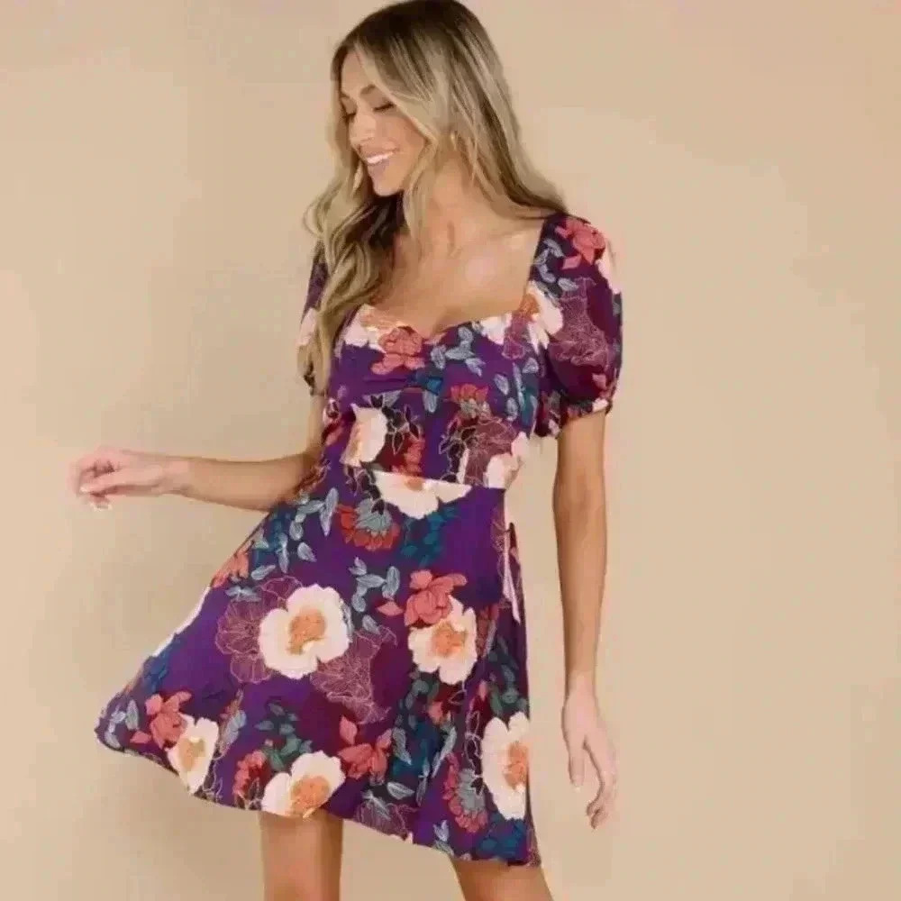 Band of the Free NWT MINI DRESS iimee purple smoked flowy"s
